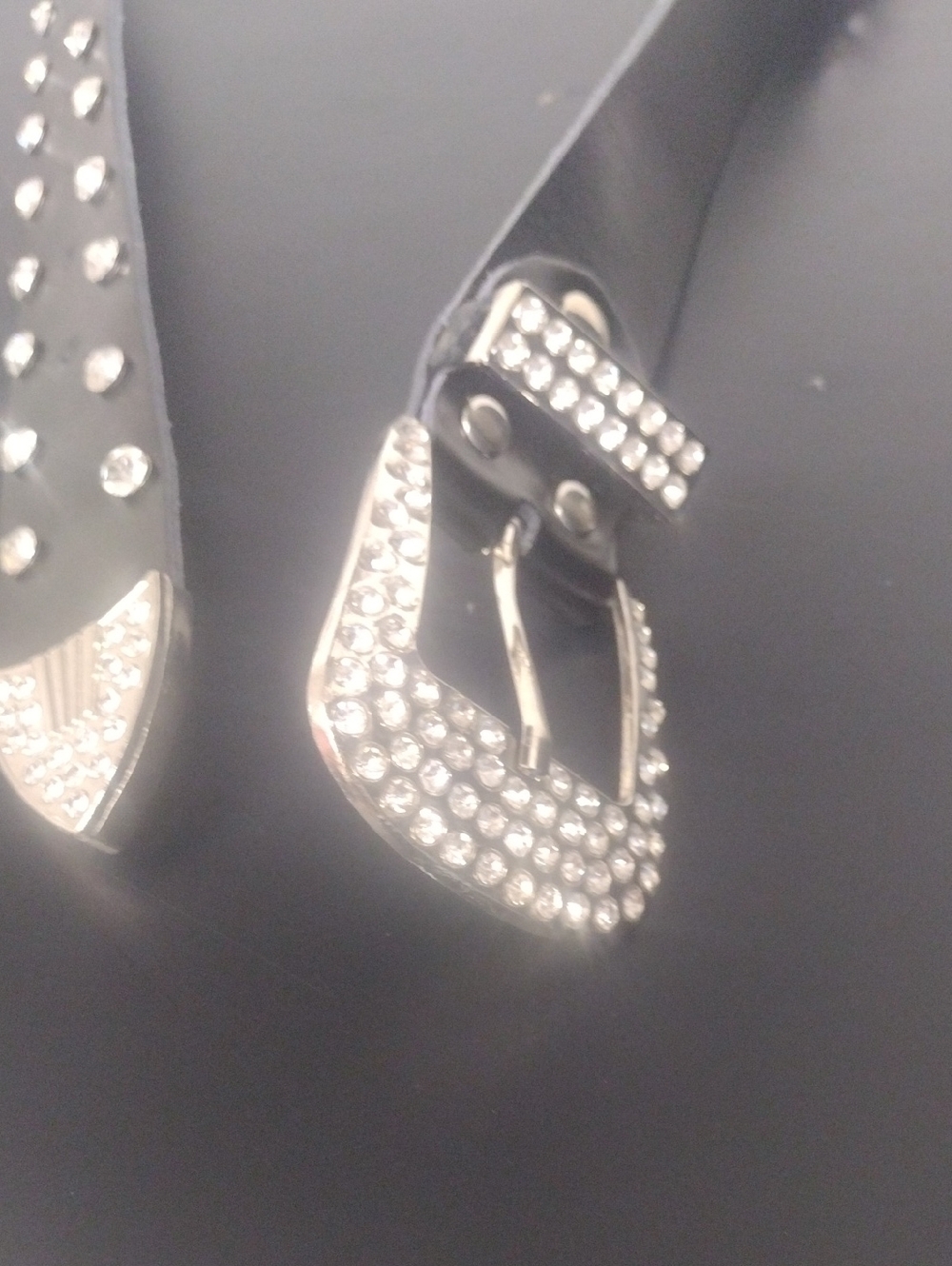 Simply Beautiful Ladies Embellished Black Belt with Crystal Buckle